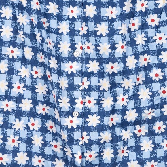 Ashley Taylor VTG House Dress XL Women Blue White Floral Checked Sleeveless Snap - Picture 4 of 6